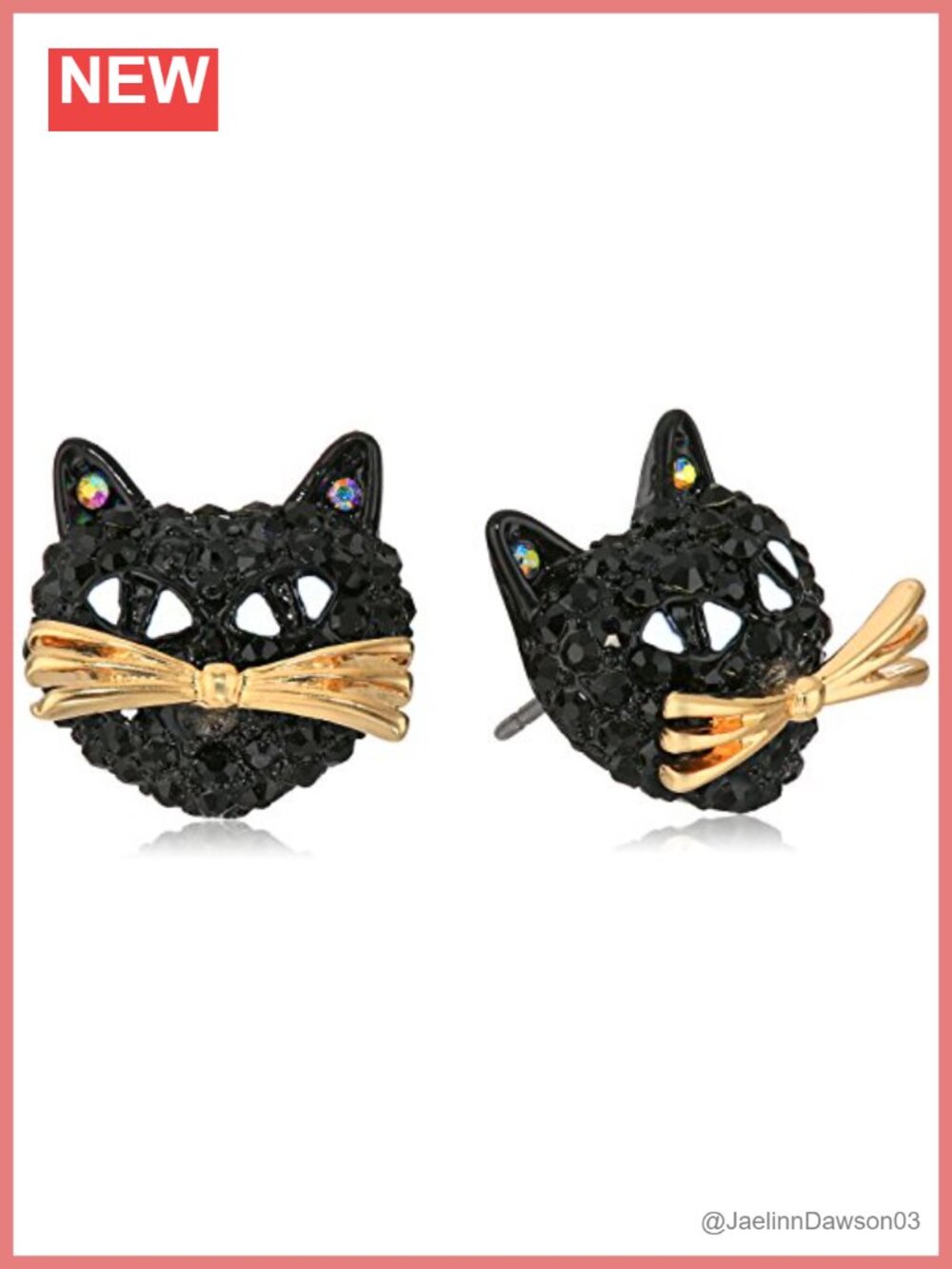 Cat Stud Earrings Pave Stones Hematite Tone Metal Post Back